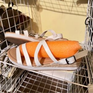 Torrid white strappy sandals, short wedge heel with jute accent, 12WW